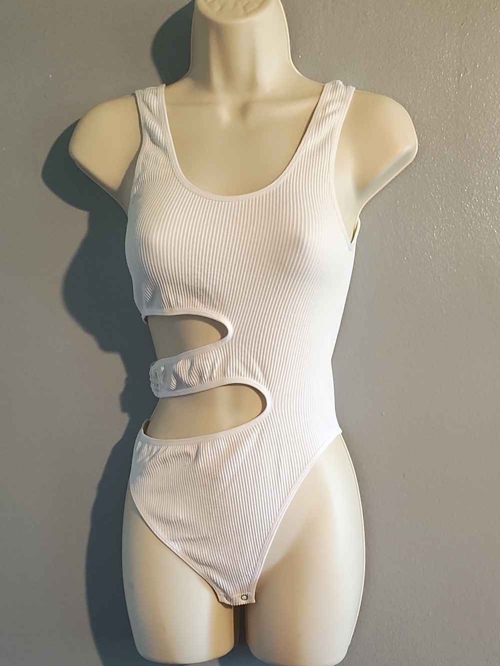 White Ribbed Cutout One-Piece Bodysuit Like New